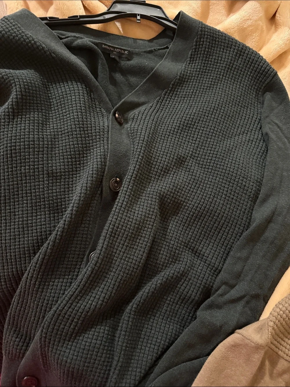 Banana Republic Green and Camel Waffle Knit Cardigans